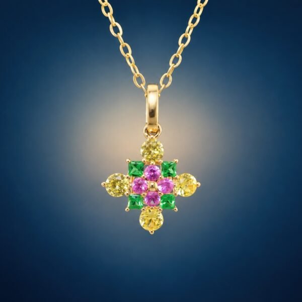 Color Bloom Pendant｜彩漾花綻 18K黃金黃藍寶石・粉紅藍寶石・沙弗萊石墜飾