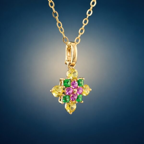 Color Bloom Pendant｜彩漾花綻 18K黃金黃藍寶石・粉紅藍寶石・沙弗萊石墜飾