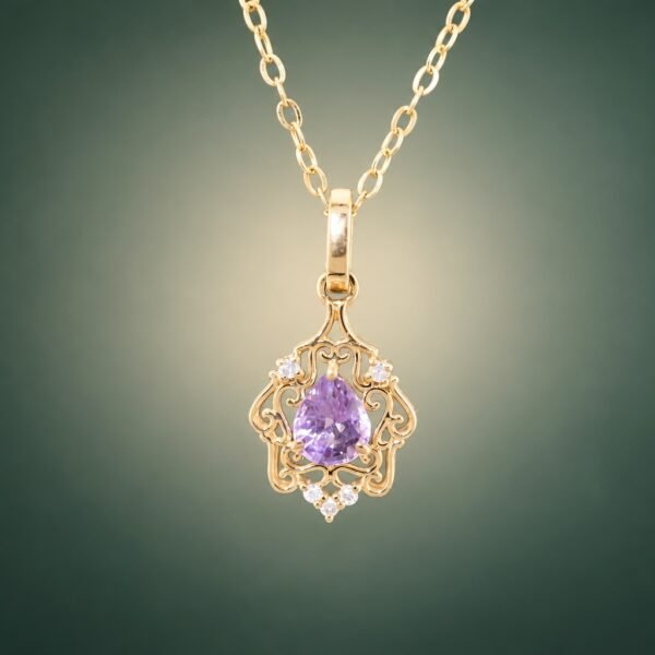 Royal Filigree Purple Sapphire Pendant｜18K金無燒紫色藍寶石鑽石墜飾