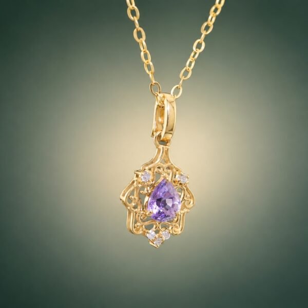Royal Filigree Purple Sapphire Pendant｜18K金無燒紫色藍寶石鑽石墜飾