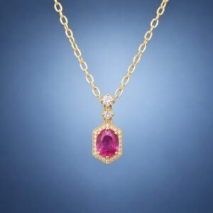 Crimson Frame Ruby Pendant｜緋紅之境 18K黃金紅寶石鑽石墜飾