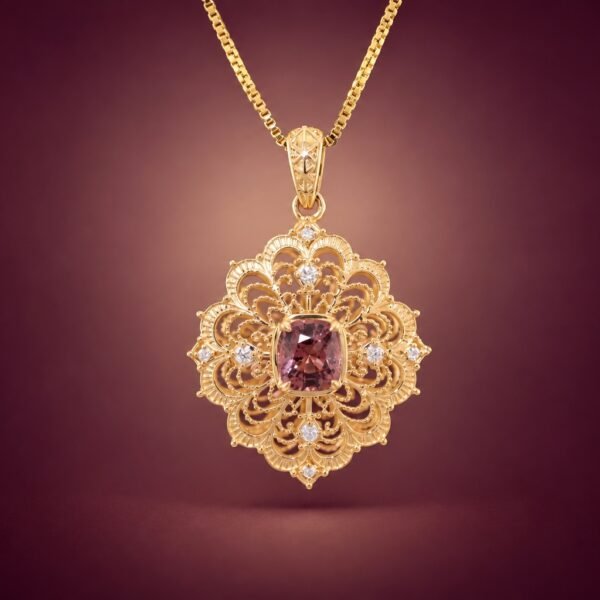 Sunset Spinel Reversible Pendant｜18K金日落色尖晶石雙面雕花鑽石墜飾