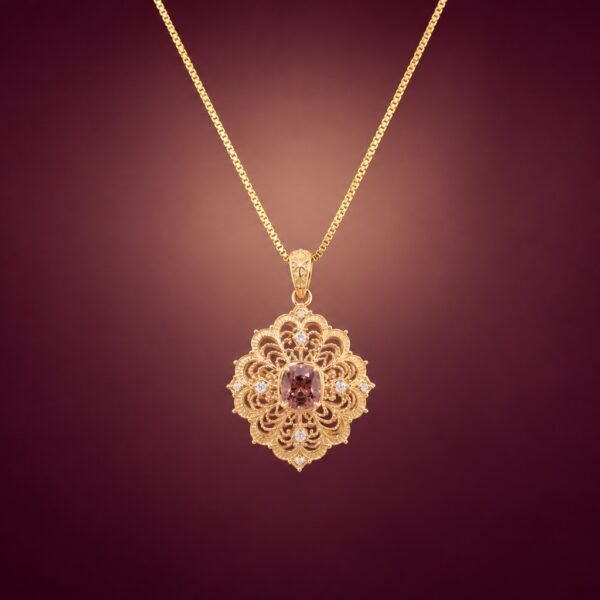 Sunset Spinel Reversible Pendant｜18K金日落色尖晶石雙面雕花鑽石墜飾