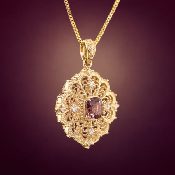 Sunset Spinel Reversible Pendant｜18K金日落色尖晶石雙面雕花鑽石墜飾