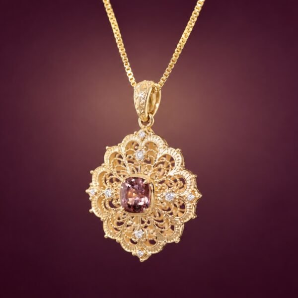 Sunset Spinel Reversible Pendant｜18K金日落色尖晶石雙面雕花鑽石墜飾