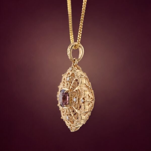 Sunset Spinel Reversible Pendant｜18K金日落色尖晶石雙面雕花鑽石墜飾