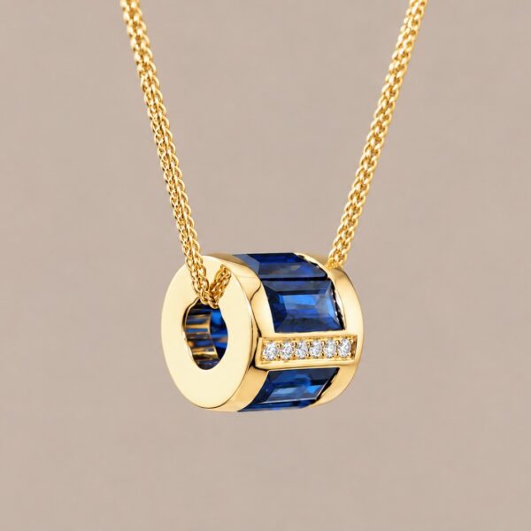 Blue Architecture Sapphire Pendant｜湛藍幾何 18K黃金藍寶石鑽石墜飾