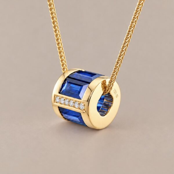 Blue Architecture Sapphire Pendant｜湛藍幾何 18K黃金藍寶石鑽石墜飾