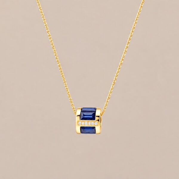 Blue Architecture Sapphire Pendant｜湛藍幾何 18K黃金藍寶石鑽石墜飾